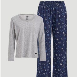 Pajama Set Womens XL Navy Gray Long Sleeve print tagless